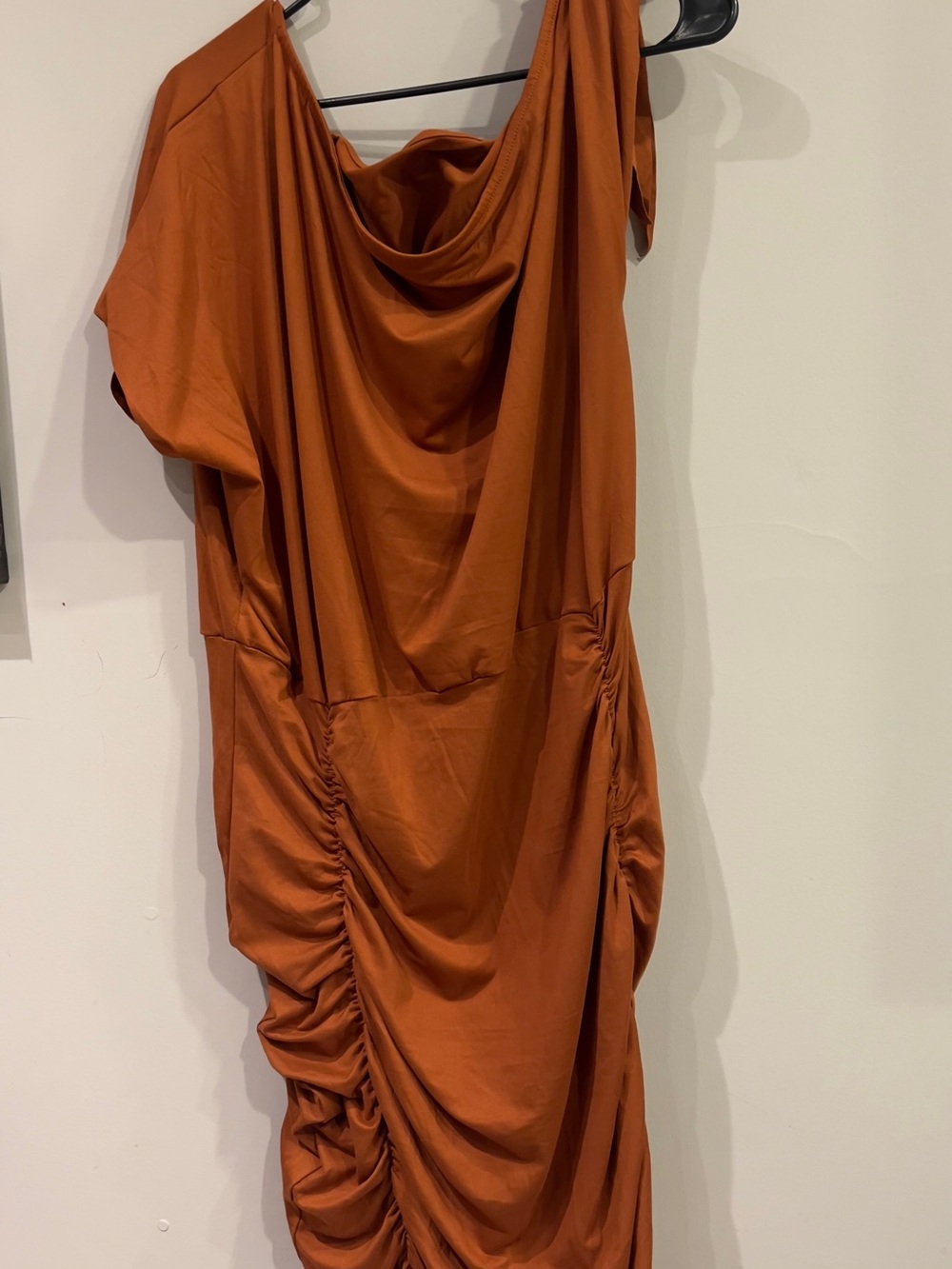 SHEIN Rust Orange One-Shoulder Ruched Dress - Picture 2 of 3